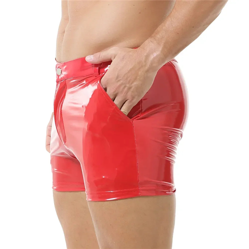 Men Wet Look Leather Underwear Boxers Shorts Briefs Leather Hot Pants Underpant Boxers Nightclub Party Stage Performance Costume