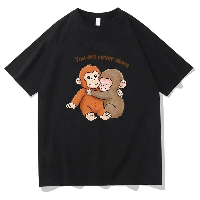 Punch Monkey Graphic Tee Cartoon Little Monkey And Plush Toy Print Summer Casual Short Sleeve T Shirt Tops for Adults