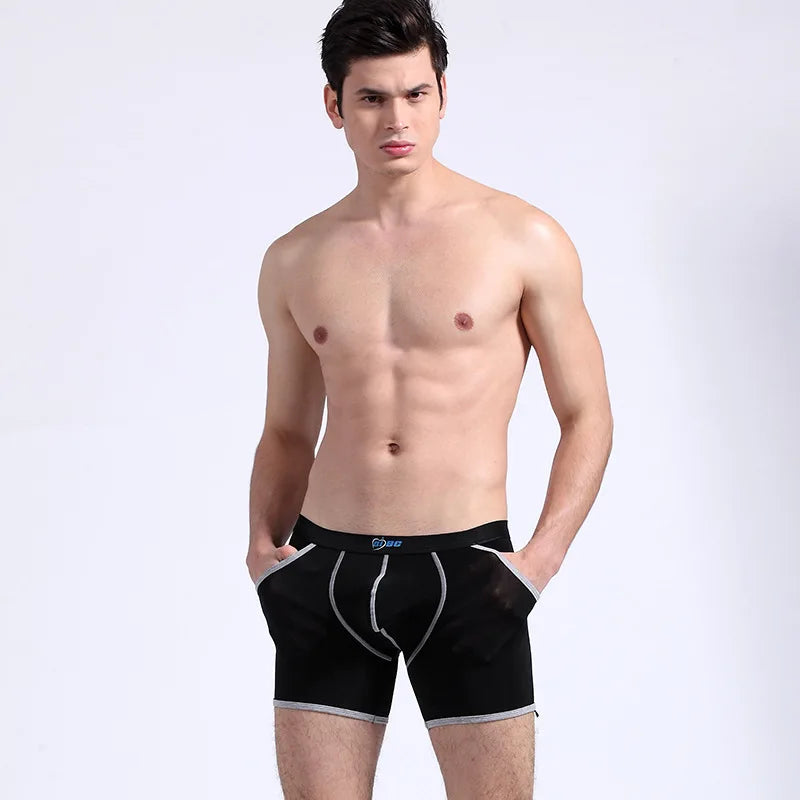 AIBC Sports Underwear For Men Long Boxer Shorts Ice Silk With Pocket Thin Underpants Comfortable Athletic Wear For Running Gym
