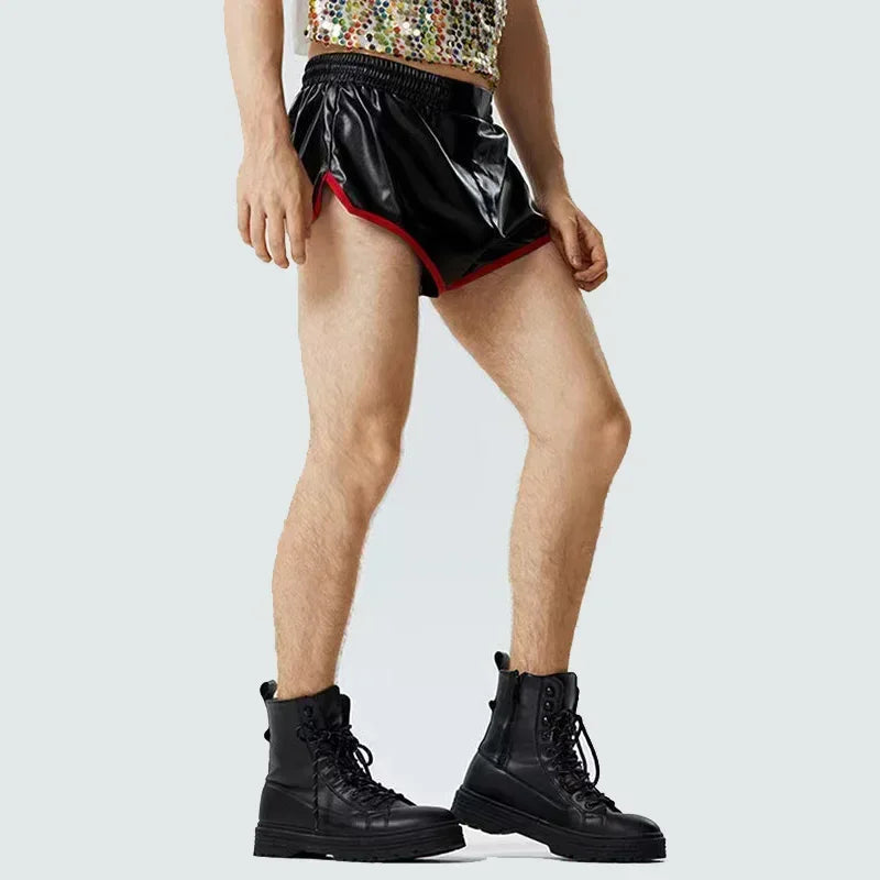 Men Shiny Patent Leather Shorts Chic Contrasting Colors Hot Pants Man PVC Elastic Band Underwear Swimming Trunks Beach Custom