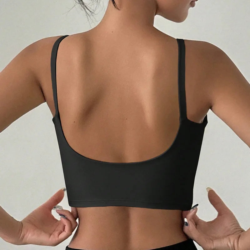 Yoga Underwear Women Breathable Solid U-Shaped Fitness Sports Bra Top With Chest Pad Gym Athletic Tight Workout Jog Running Vest