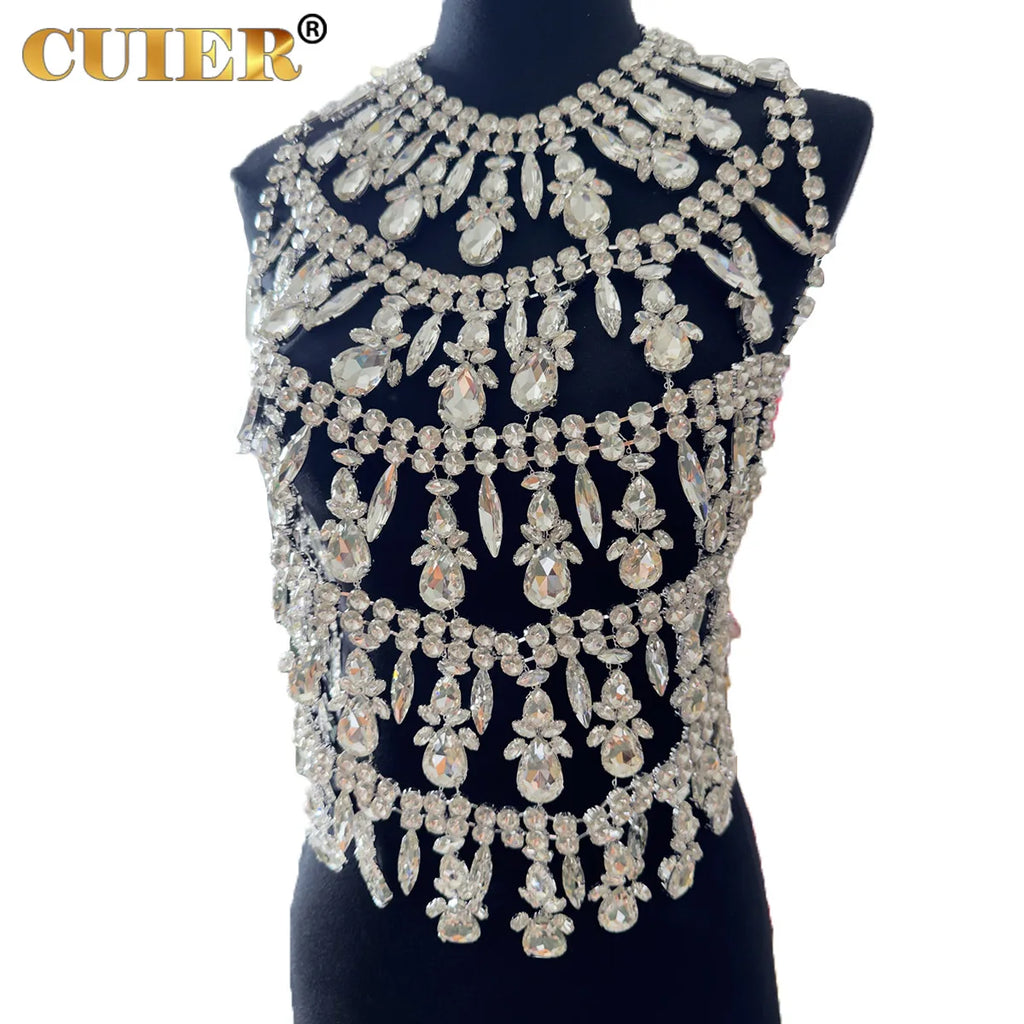 CUIER Gorgeous Crystal AB Glass Gemstone Women Tops Handmade Body Jewelry Sparkly Underwear For Fashion Show Accessories