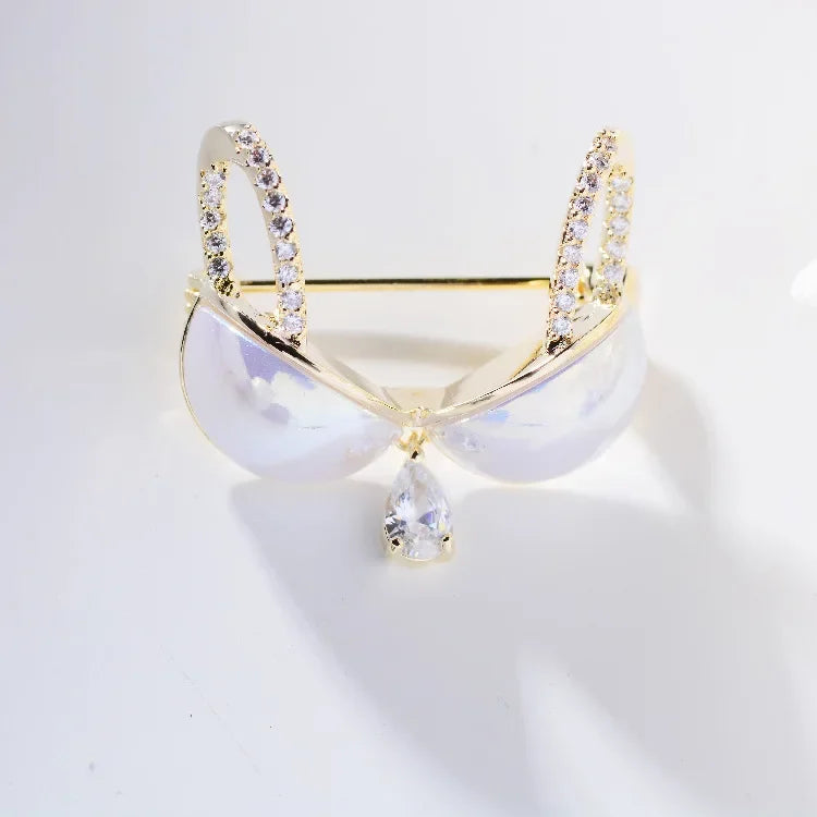 Blucome Cubic Zircon Gold Color Bra Underwear Brooches Gold Color Rhinestone Women Rhinestone Underclothes Brooch Pins