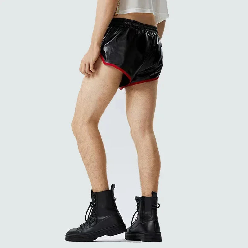 Men Shiny Patent Leather Shorts Chic Contrasting Colors Hot Pants Man PVC Elastic Band Underwear Swimming Trunks Beach Custom