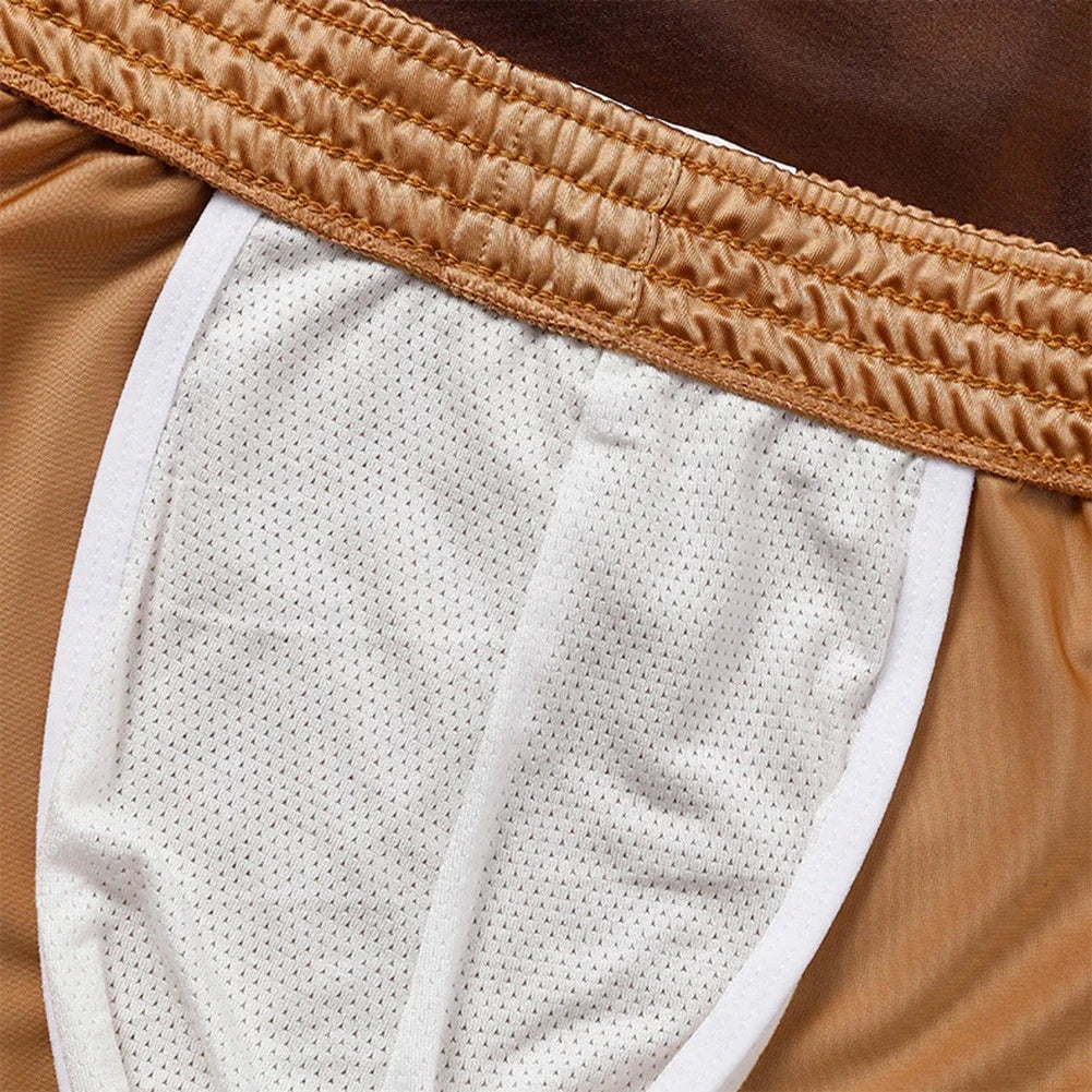 Glossy Soft Ice Silk Mens Boxer Solid Color Big Size Breathable Home Casual Underwear