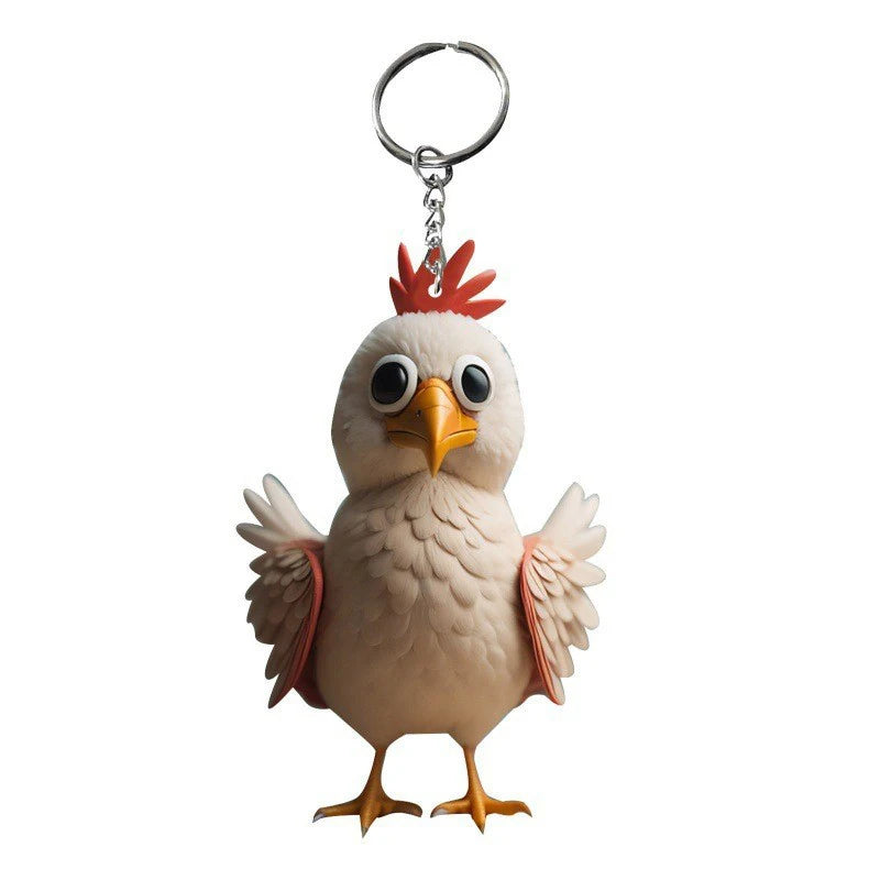 1PC Creative Animal Chicken Rooster Series Pendant Acrylic Keychain For Christmas Tree Decoration Car Key Ring Cock Key Holder