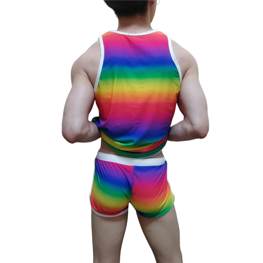 Men's Tank Top Swimming Trunks Short Beach Pants Ice Silk Print Cool and Comfortable Fashion Outdoor Sports Men's Sleeveless Top