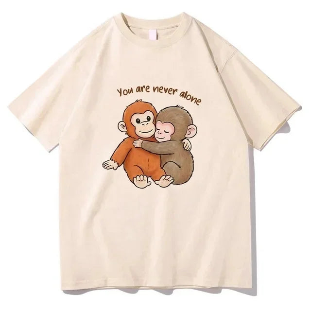 Punch Monkey Graphic Tee Cartoon Little Monkey And Plush Toy Print Summer Casual Short Sleeve T Shirt Tops for Adults
