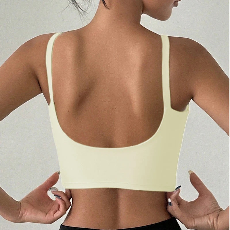 Yoga Underwear Women Breathable Solid U-Shaped Fitness Sports Bra Top With Chest Pad Gym Athletic Tight Workout Jog Running Vest