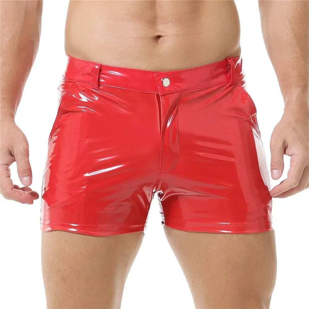 Men Wet Look Leather Underwear Boxers Shorts Briefs Leather Hot Pants Underpant Boxers Nightclub Party Stage Performance Costume