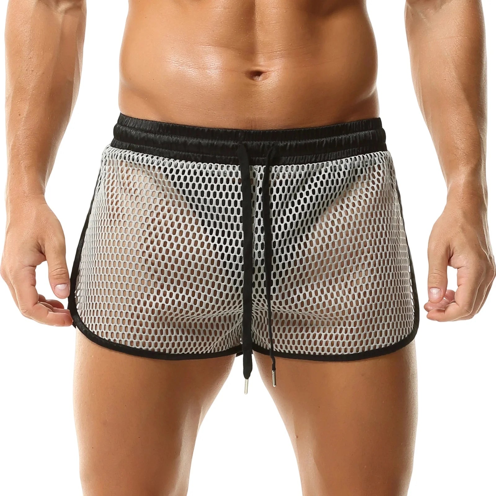 Men s Mesh Shorts Hollow-Out See Through Underwear Sheer Breathable Fishnet Boxer Briefs Split Sides Quick Dry Active Shorts