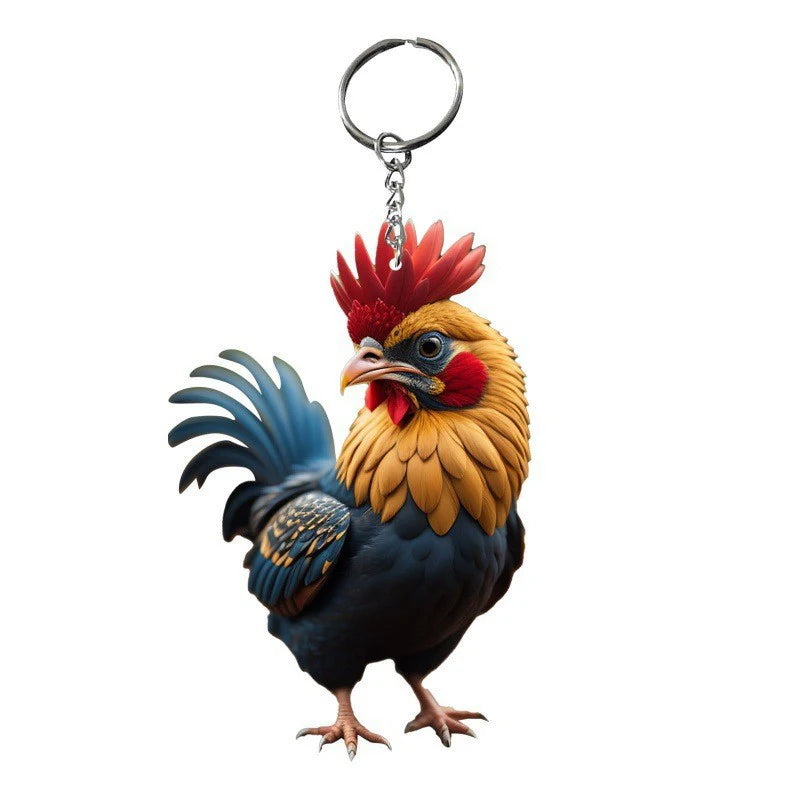 1PC Creative Animal Chicken Rooster Series Pendant Acrylic Keychain For Christmas Tree Decoration Car Key Ring Cock Key Holder