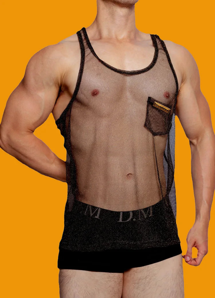 Men's Vest See Through Transparent Breathable Summer Mesh Underwear Vests Male Temptation Sleeveless Tank Tops