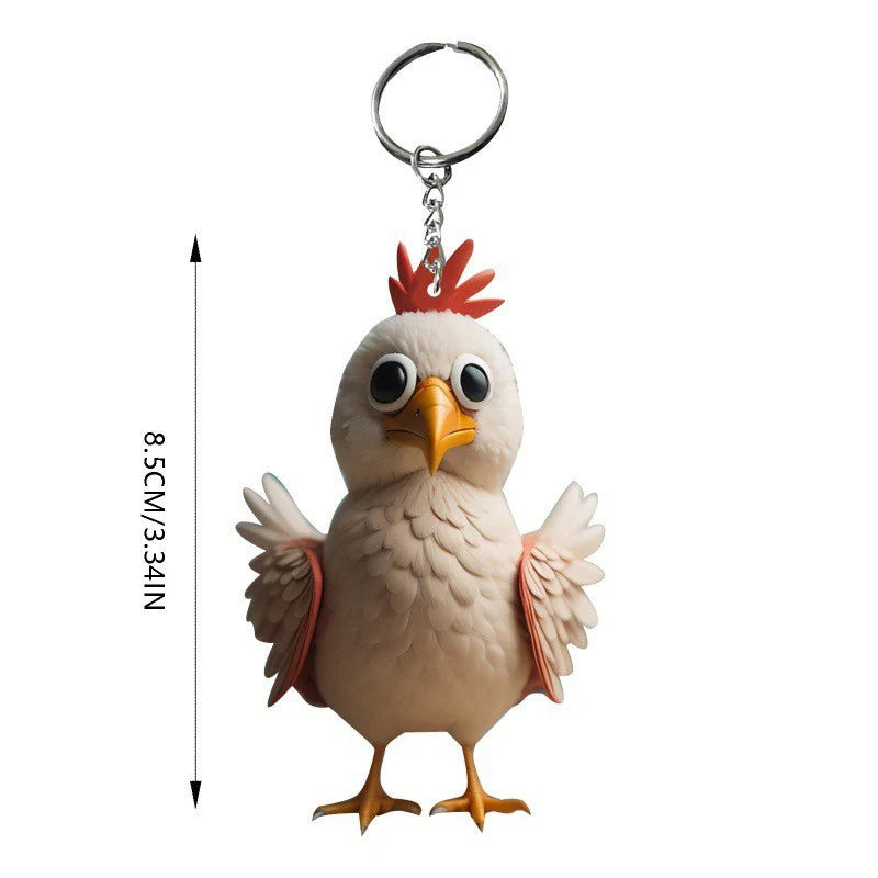 1PC Creative Animal Chicken Rooster Series Pendant Acrylic Keychain For Christmas Tree Decoration Car Key Ring Cock Key Holder