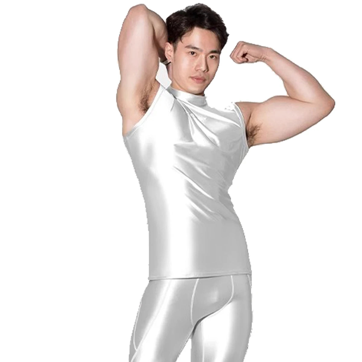 AMORESY Poseidon Series Men Glitter Satin Sleeveless Tight Sportwear Running Cycling Gym Outdoor Vest Tops Breathable Underwear